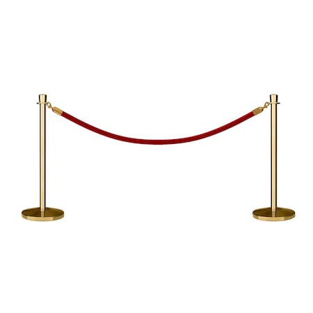 Stanchion Post And Rope Kit Pol.Brass, 2 Crown Top 1 Red Rope